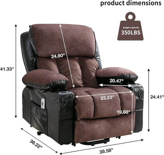 XL23 Power Lift Recliner with Massage & Heat - Large Electric Chair for Elderly with USB Port, Cup Holders, Side Pockets - Living Room Bedroom Sofa(Black and Brown)-1