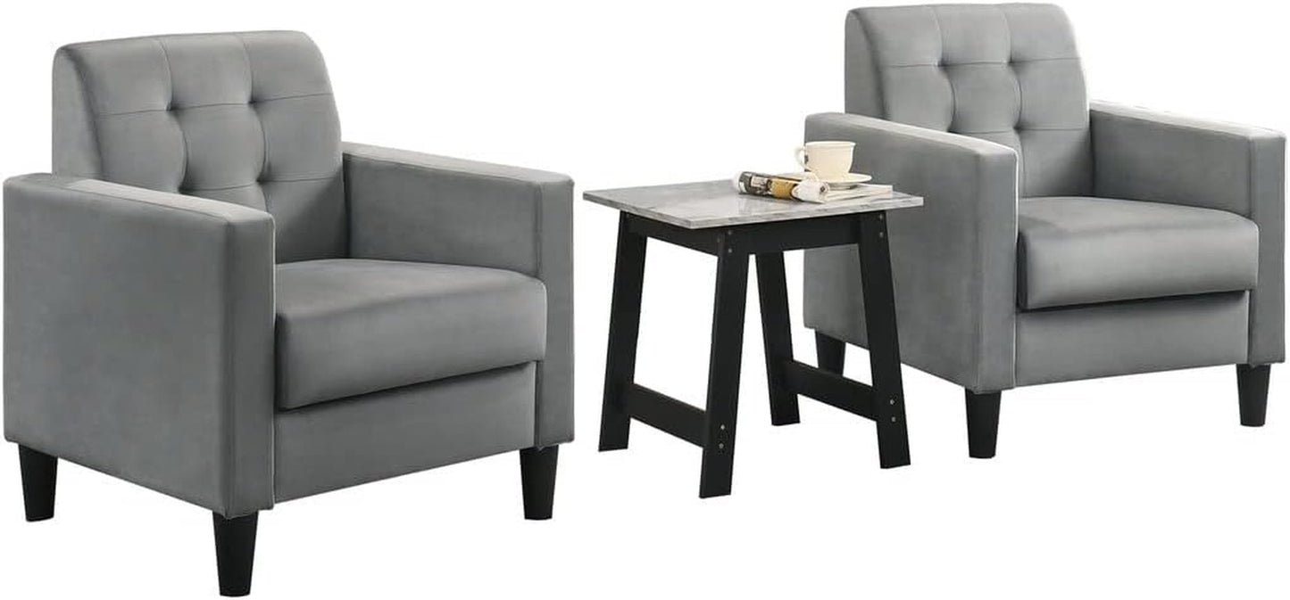 Hale Light Gray Velvet Armchairs and End Table Living Room Set-0
