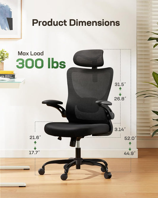 Ergonomic Office Chair with Headrest Mesh Office Computer Desk Chair with Adjustable Lumbar Support Rolling Work Swivel Task Chairs with Wheel 3D Armrests-1