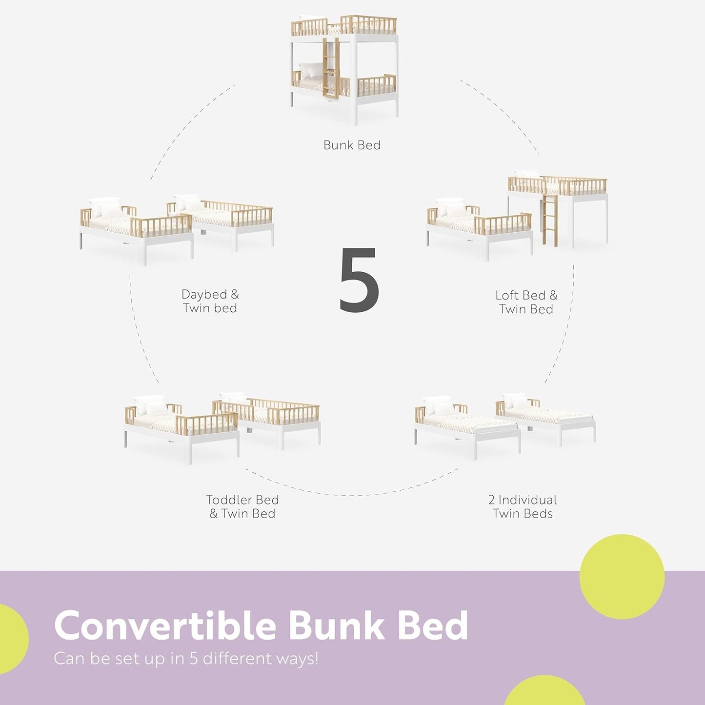 Next Santos Twin-Over-Twin 5-In-1 Convertible Bunk Bed (White with Natural) – GREENGUARD Gold Certified, Converts to Loft Bed and Twin Beds, Modern Style for Kids Room-4