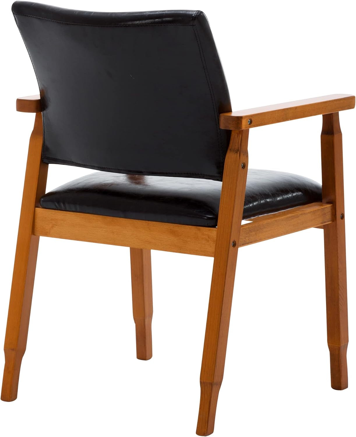 Mid-Century Dining Side Chair with Faux Leather Seat in Black, Arm Chair in Walnut-4