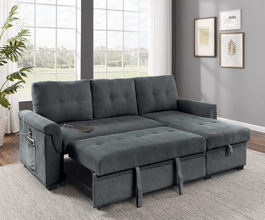 Gray Sectional Sofabed with USB Ports, Full XL-1