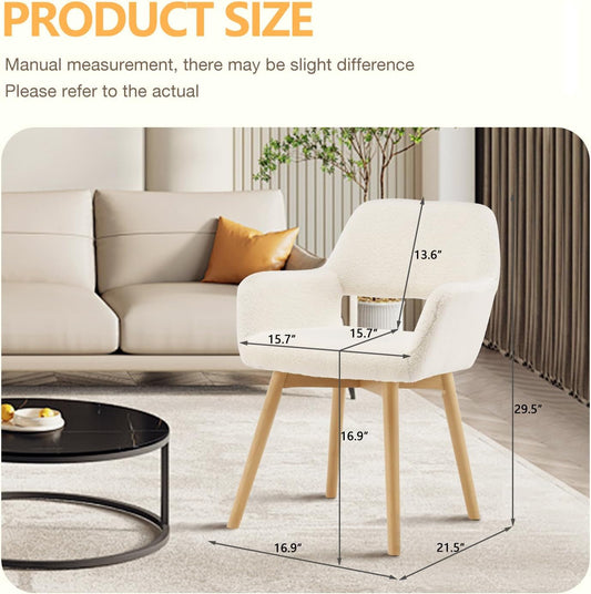 Mid Century Modern Dining Chairs Set of 2 & 4 & 6 Comfy Accent Chair Upholstered Kitchen Dining Living Room Chairs for Bedrooms Waiting Room Home Arm Desk Chair No Wheels (Wool White, 2)-1