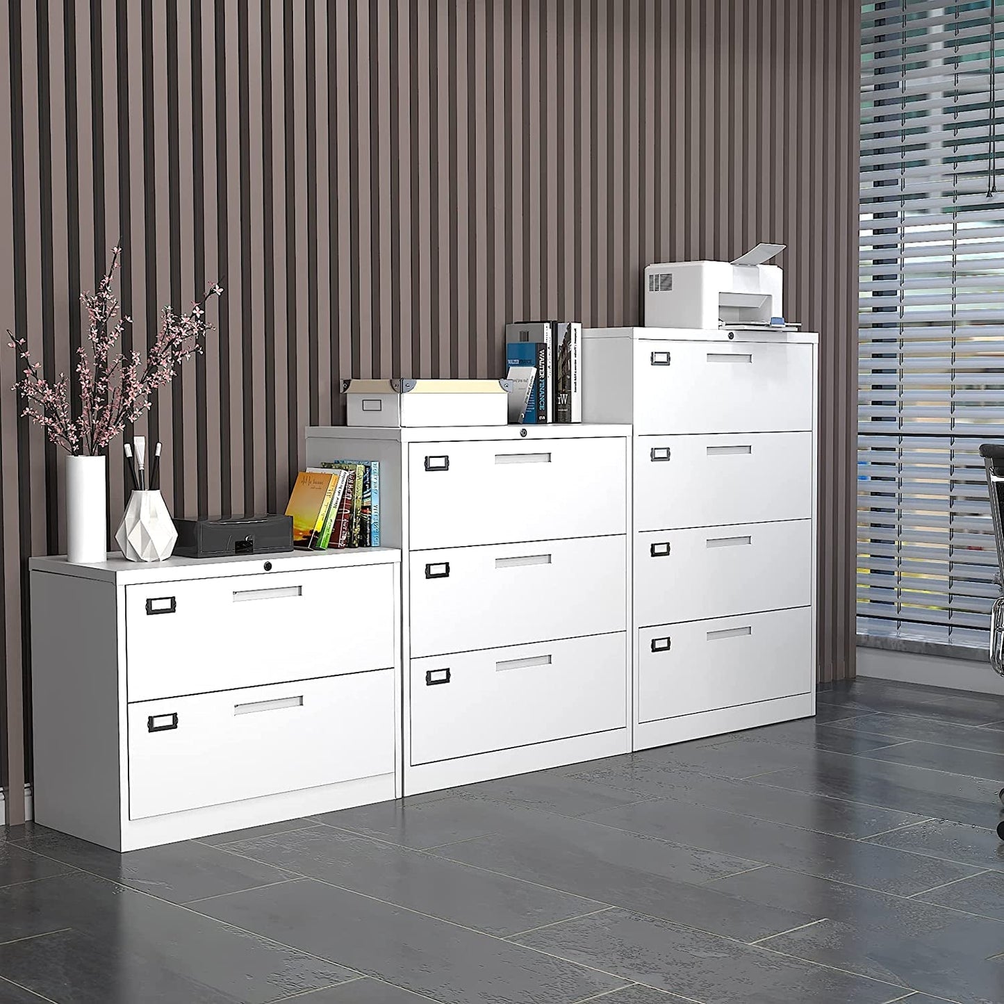 White 2-Drawer Metal Filing Cabinet with Lock-0