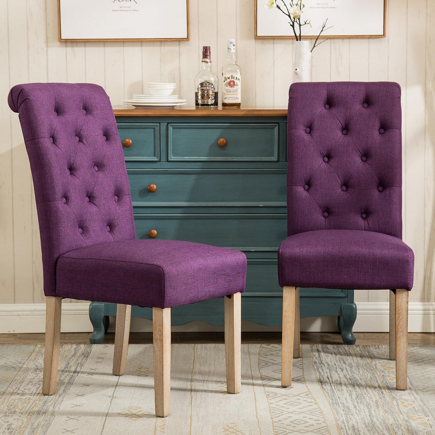 Habit Solid Wood Tufted Parsons Purple Dining Chair, Set of 2-0