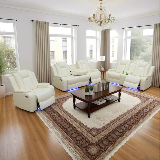 Power Reclining Sofa Set, Living Room Furniture Set with USB Ports, Leather Recliner Couches Set for Living Room/Apartment/Office/Home Theather (Creamy White, Sofa+Loveseat+Chair)-1