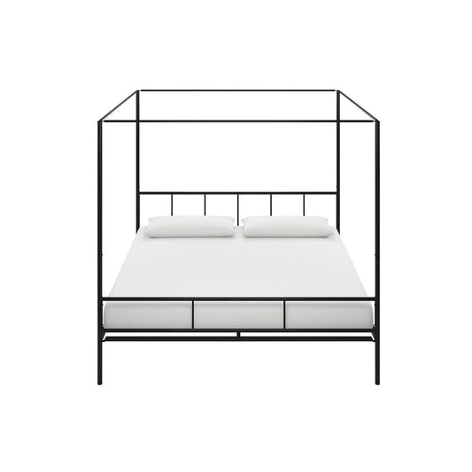 King size Black Metal Canopy Bed Frame with Headboard and Footboard-1