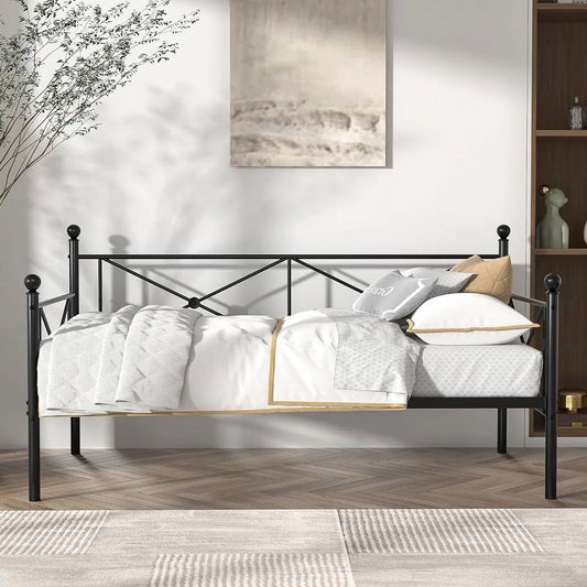 Twin size Classic Heavy Duty Metal Day Bed Frame in Black Finish-1