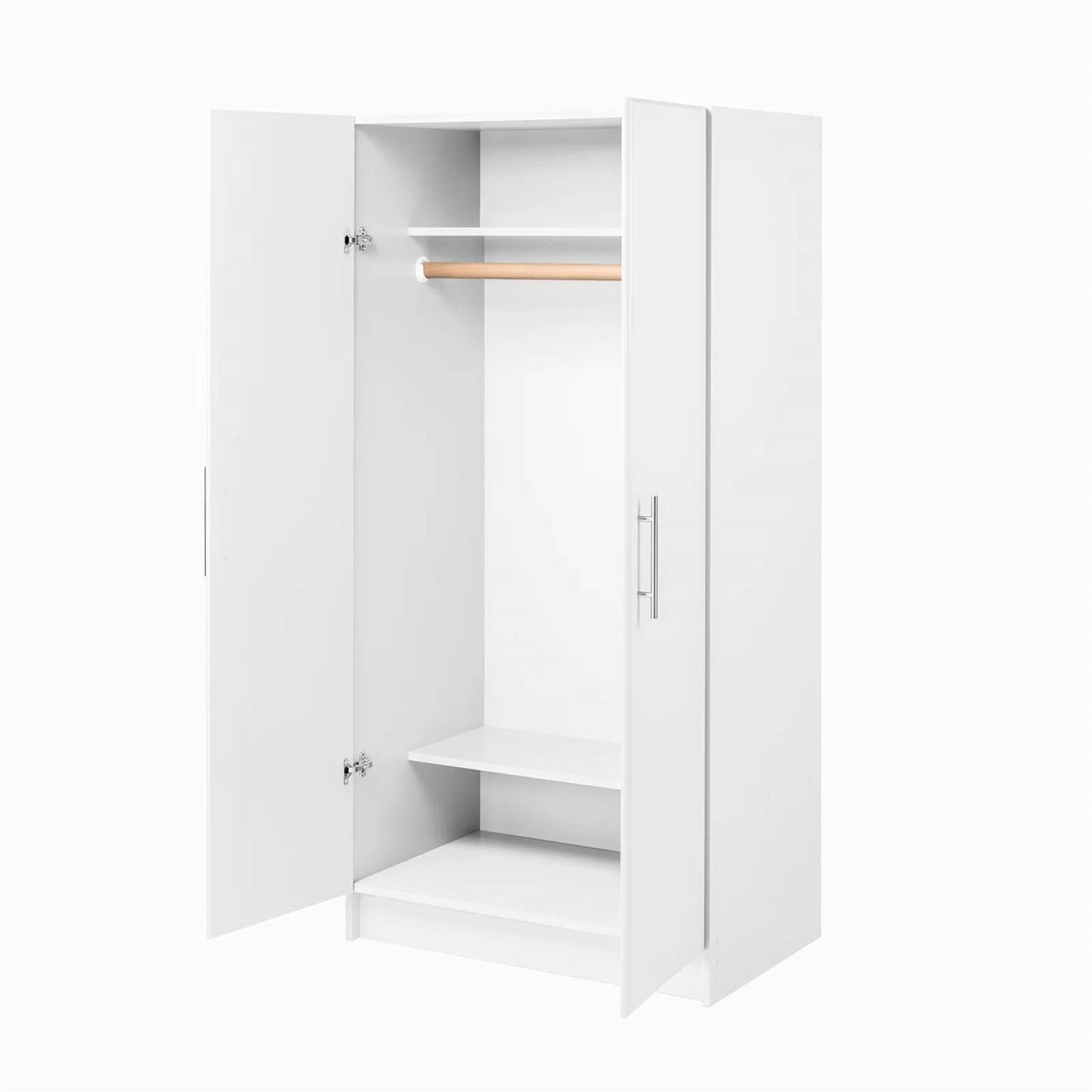Bedroom Armoire Wardrobe Cabinet with Hanging Rail in White Wood Finish-2