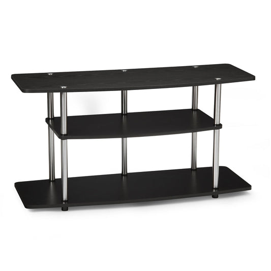 3-Tier Flat Screen TV Stand in Black Wood Grain / Stainless Steel-1