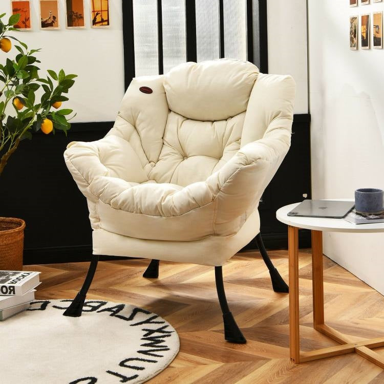 Upholstered Contemporary Cushioned Accent Chair with Side Pocket in Beige-2