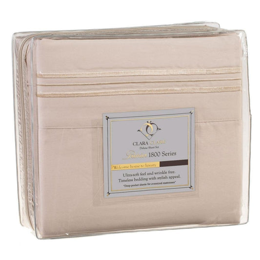 King size 4-Piece Sheet Set in Beige Cream Brushed Microfiber-1