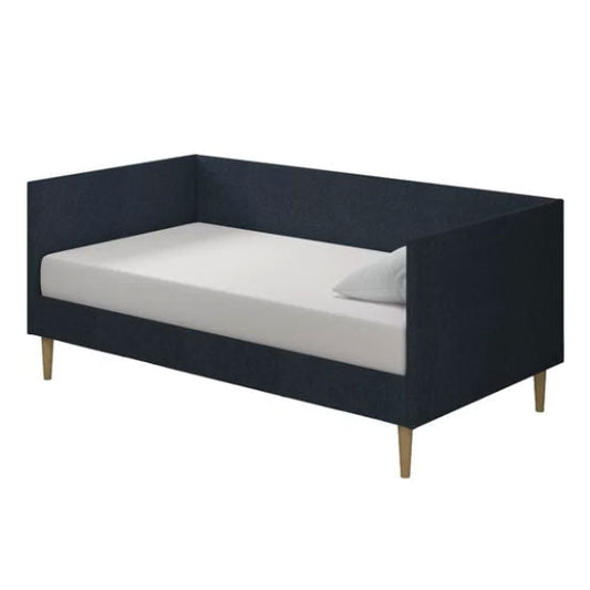 Twin Mid-Century Modern Dark Blue Linen Upholstered Daybed-1