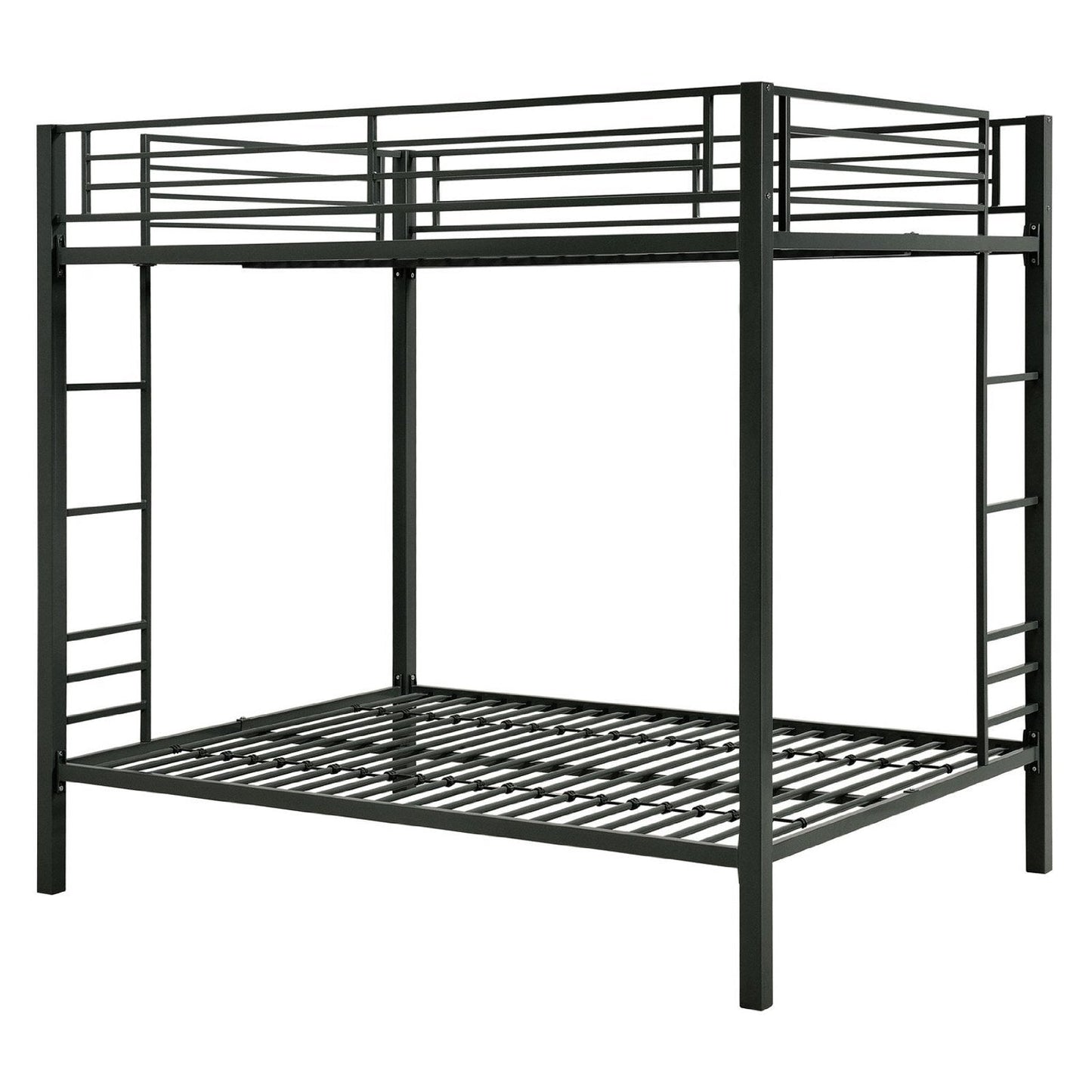 Full over Full size Sturdy Black Metal Bunk Bed-2
