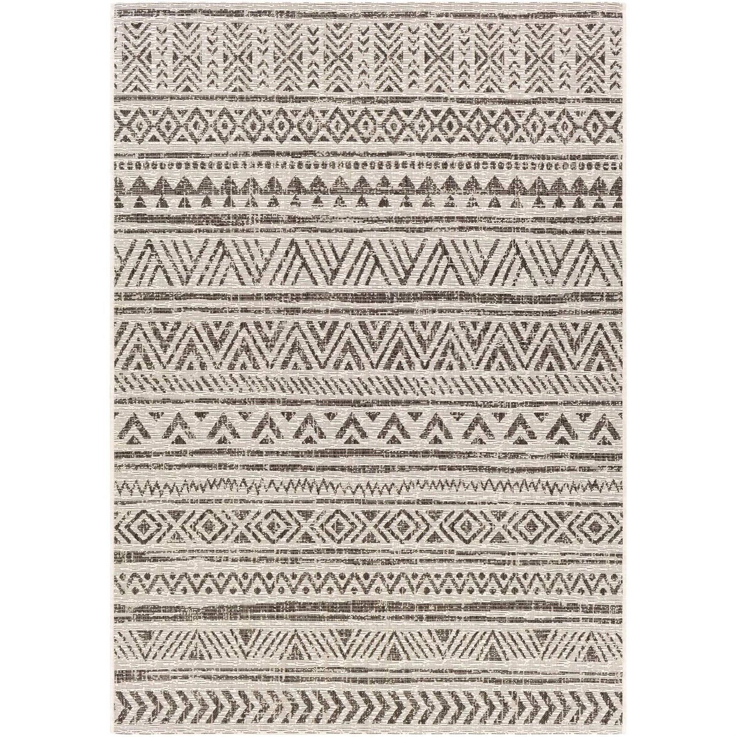 5 ft. x 8 ft. Black Off-White Chevron Coastal Boho Style Indoor Outdoor Area Rug-3