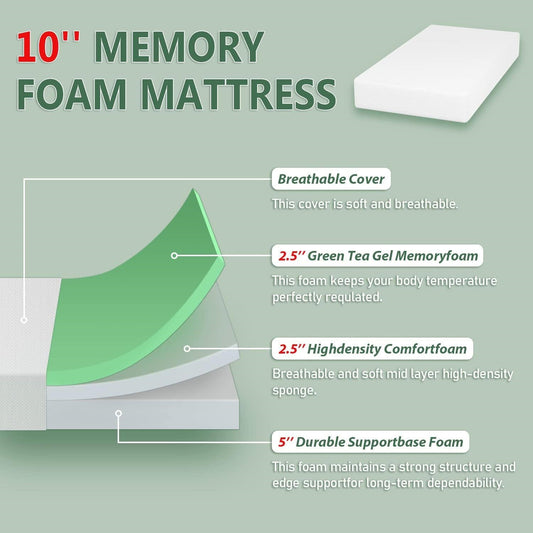 Full size 10-inch Thick Medium Firm Cool Gel Memory Foam Mattress-1