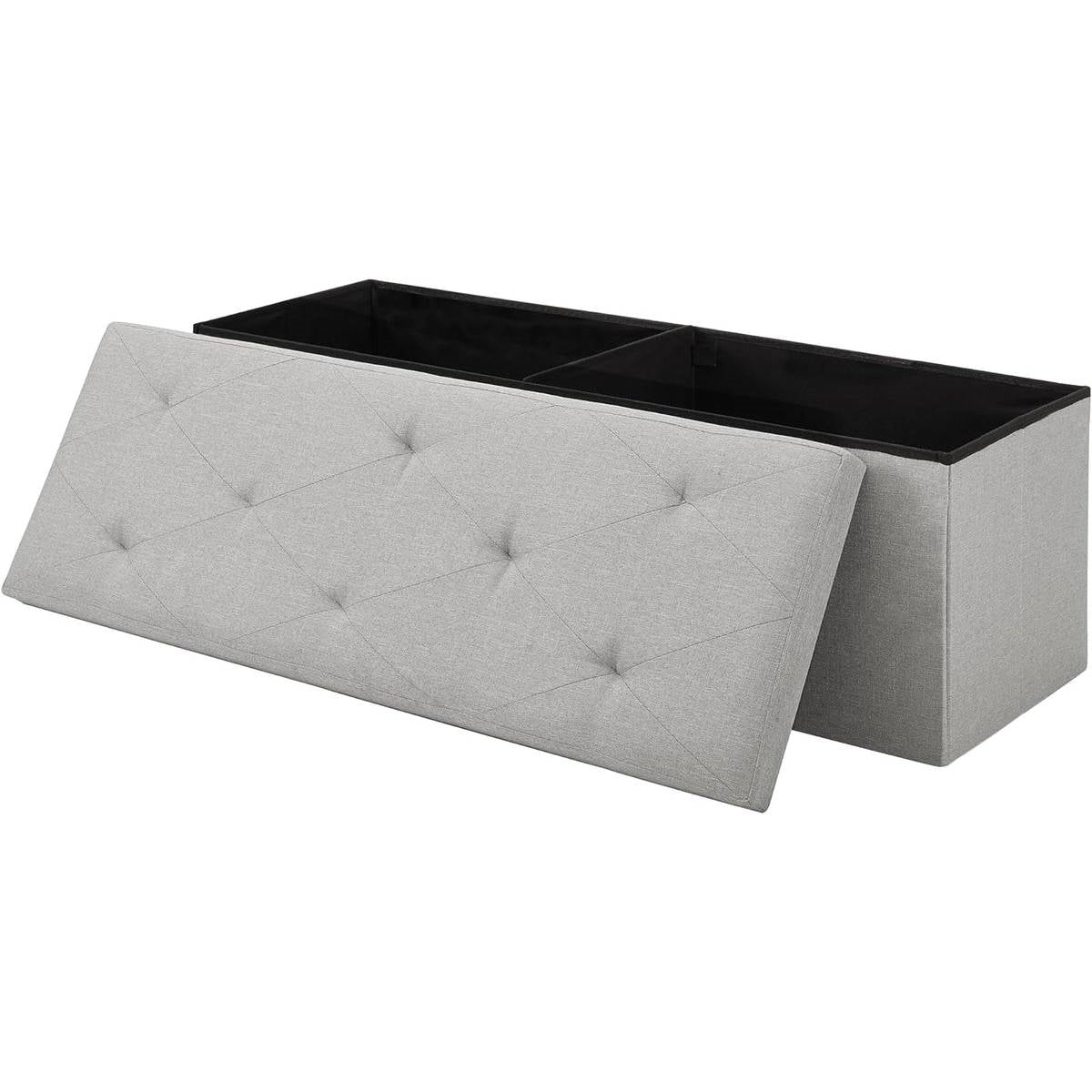 Light Grey Linen Upholstered Bedroom Living Room Entryway Storage Bench Ottoman-0
