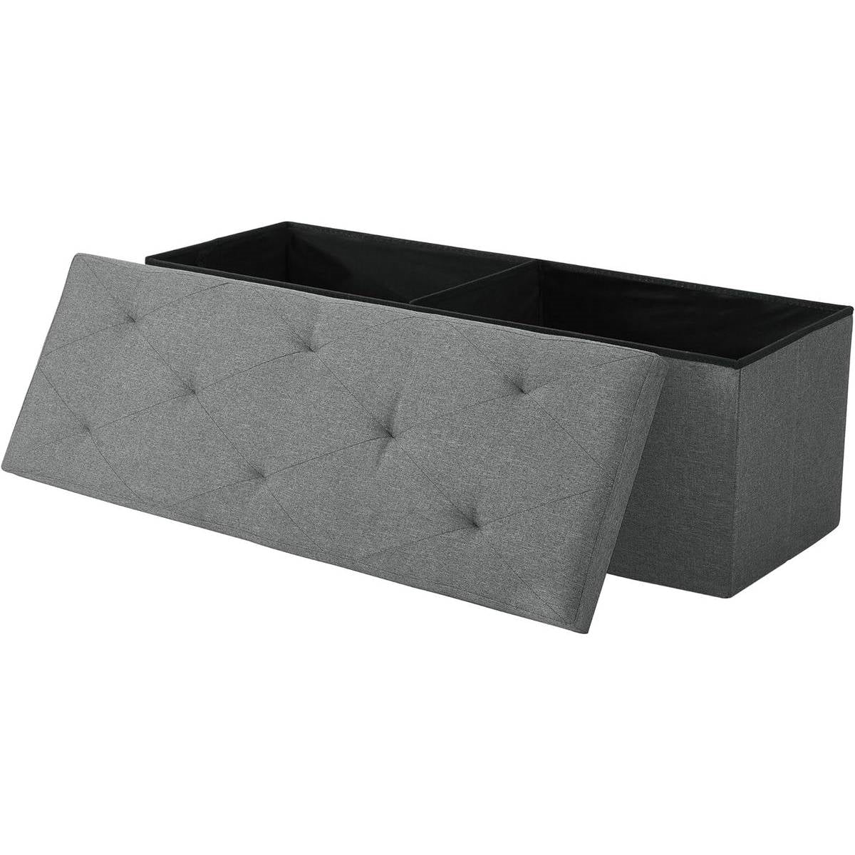 Dark Grey Linen Upholstered Bedroom Living Room Entryway Storage Bench Ottoman-0