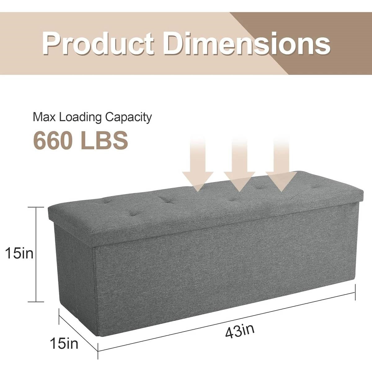 Dark Grey Linen Upholstered Bedroom Living Room Entryway Storage Bench Ottoman-4