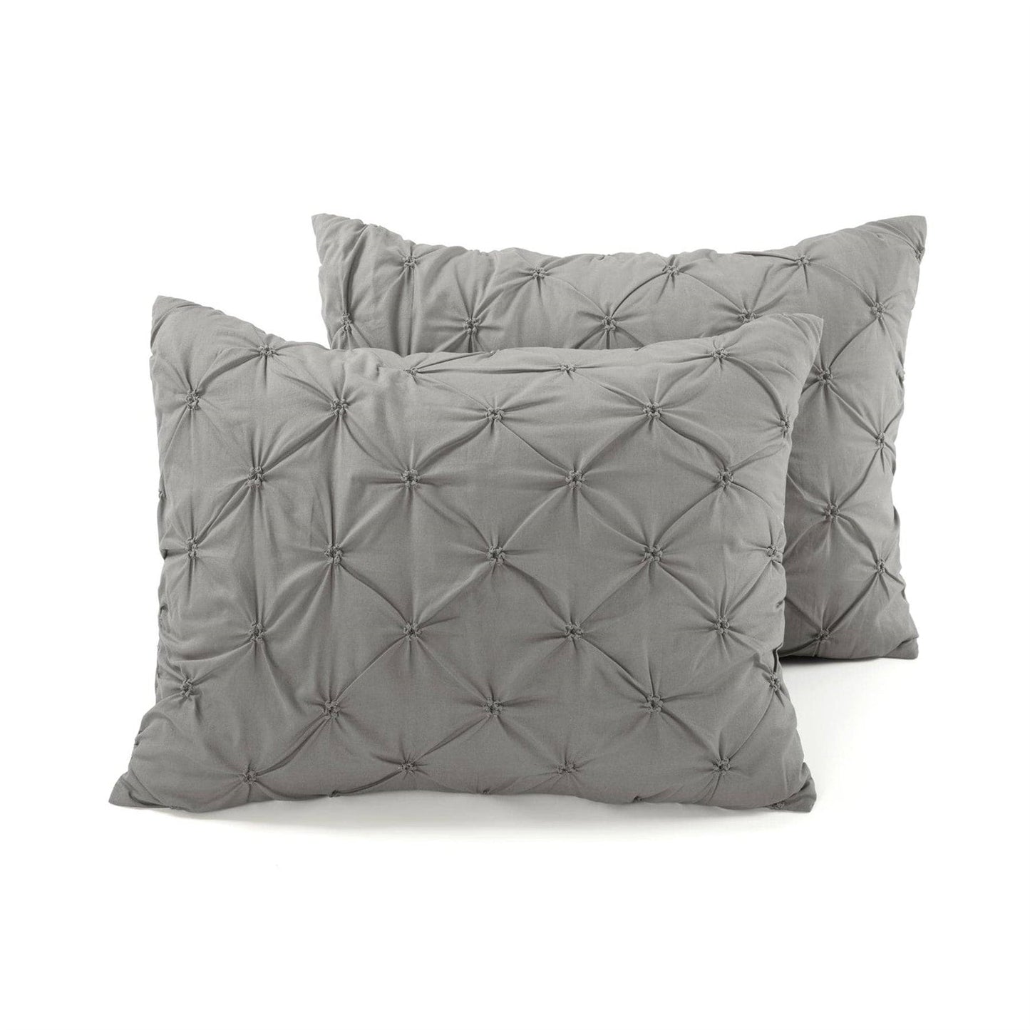 Full/Queen size Soft Pleated Grey Cotton 3 Piece Comforter Set-4