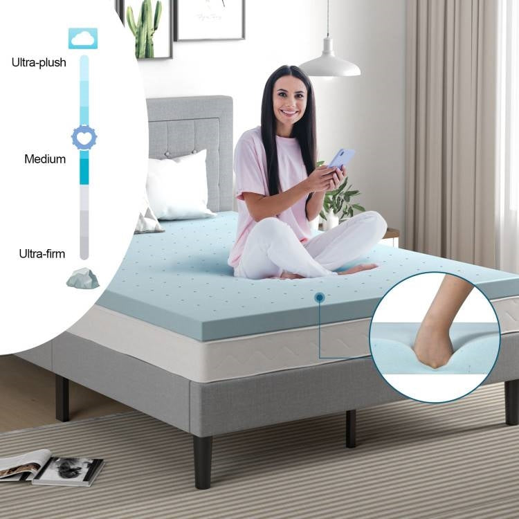 King size 4-inch Thick Soft Gel Memory Foam Mattress Topper in Light Blue-4