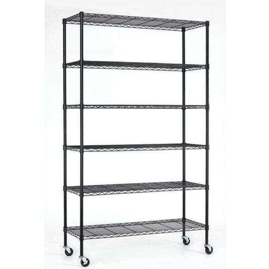 Heavy Duty 6-Shelf Adjustable Metal Shelving Rack with Casters-1