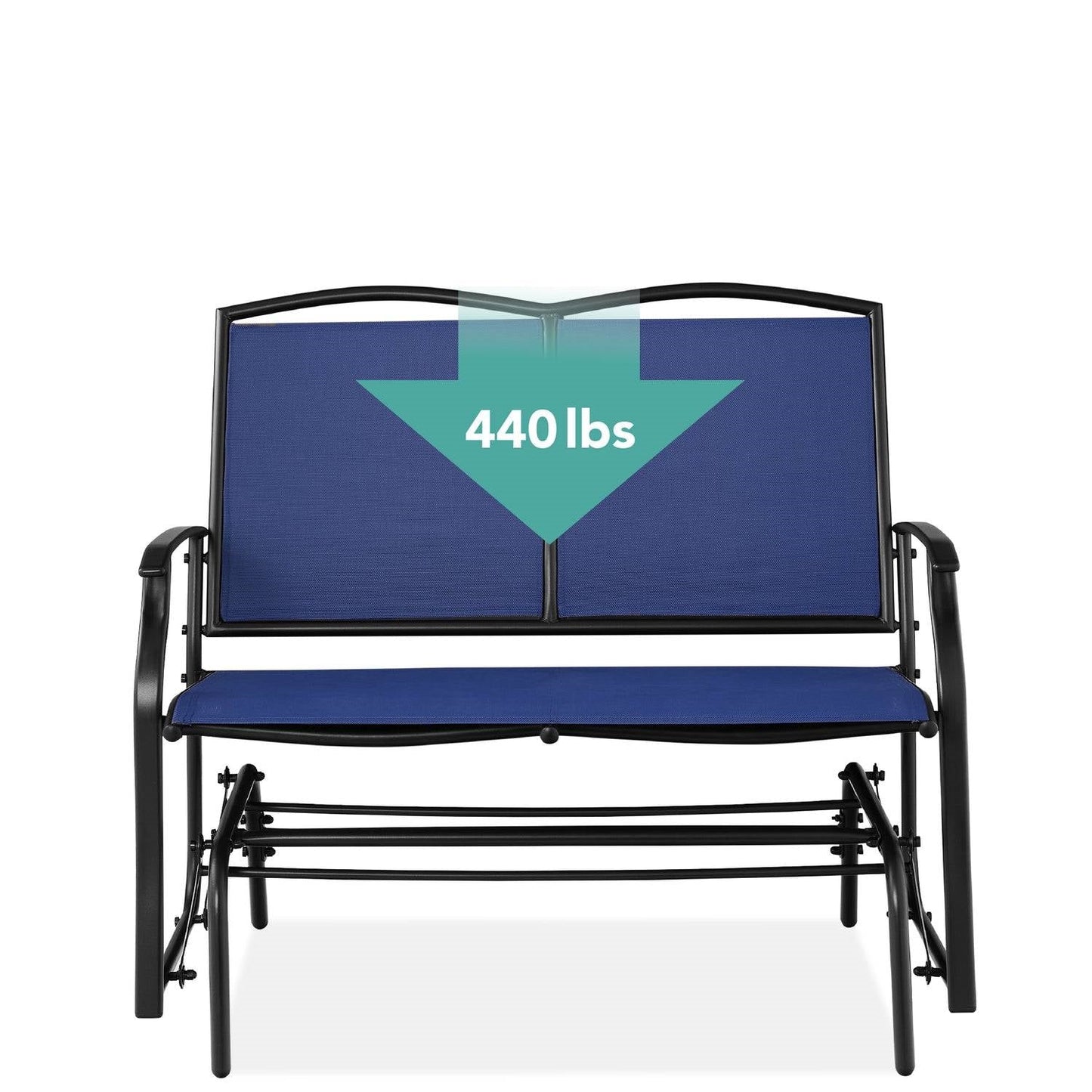 2 Seat Mesh Patio Loveseat Swing Glider Rocker with Armrests in Navy Blue-2