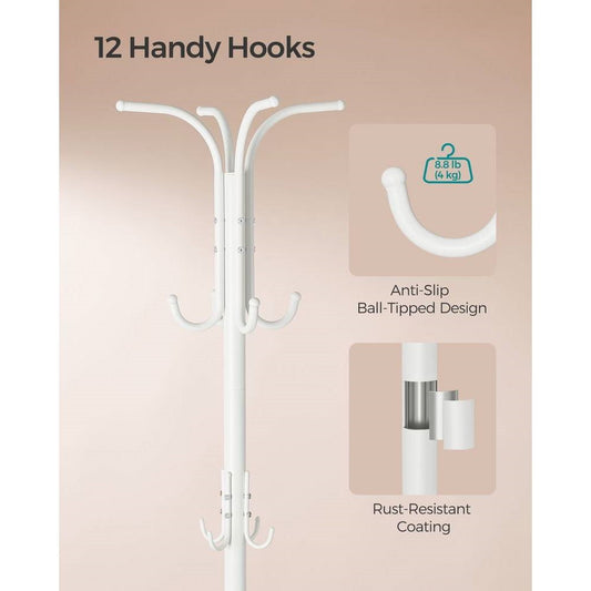 Heavy Duty White Metal Coat Rack with Umbrella Holder-1