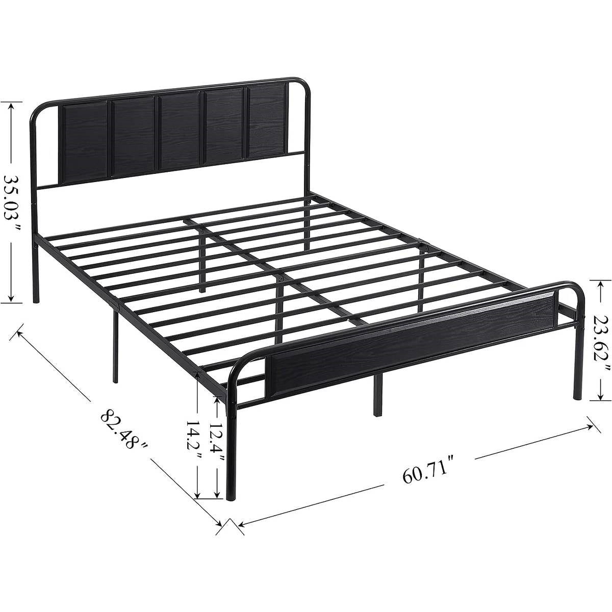 Queen size Black Wood Metal Platform Bed Frame with Rounded Headboard Footboard-4