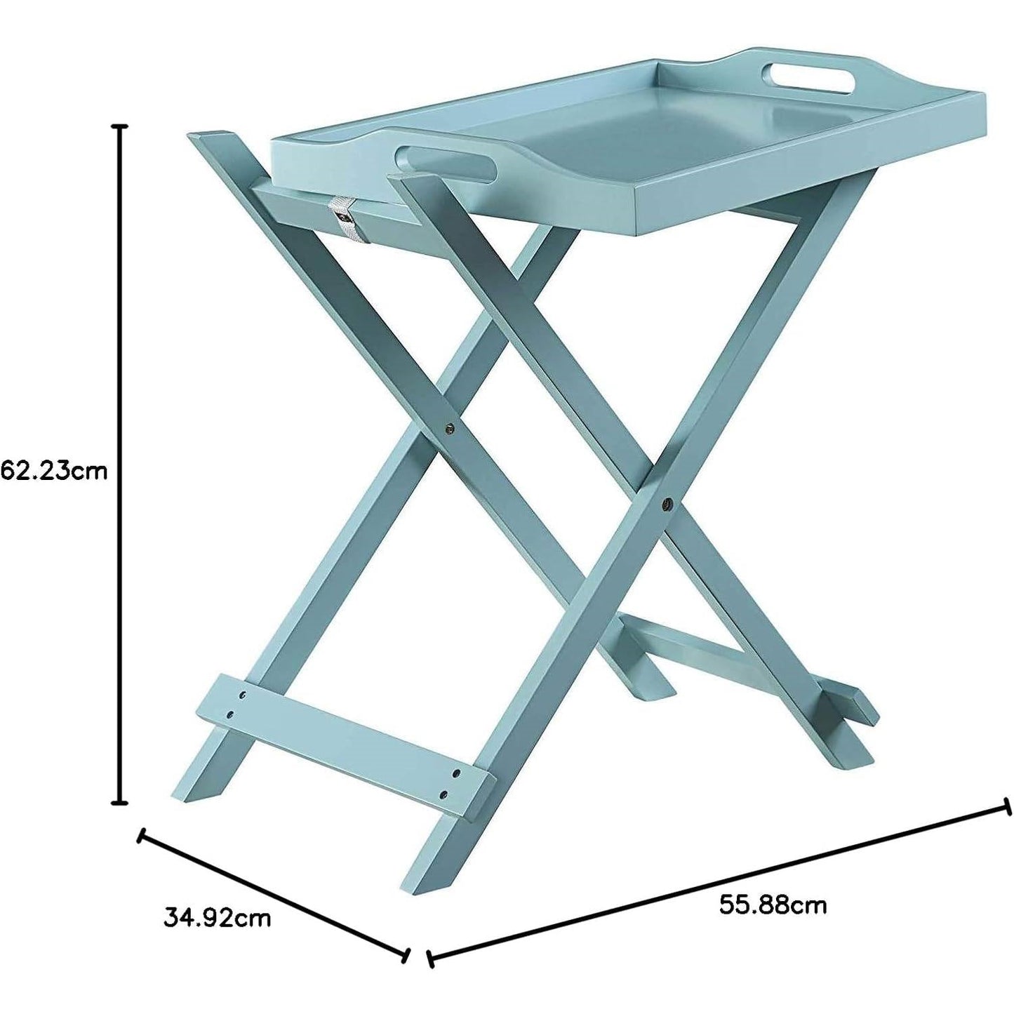 Folding TV Tray Bedside Table in Light Blue Teal Turquoise Seafoam Wood Finish-4
