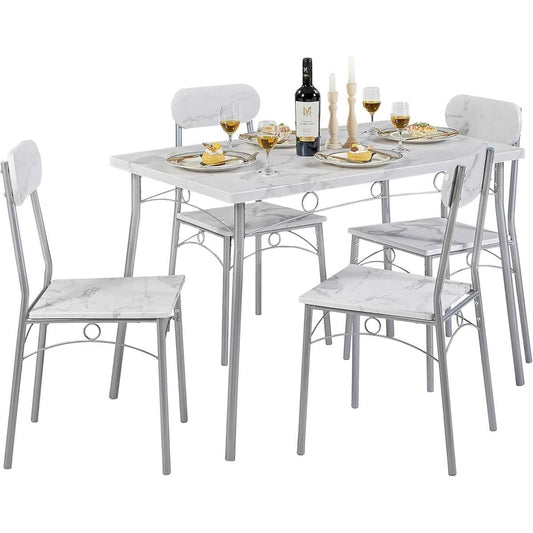 Modern 5-Piece Dining Set with White Faux Marble Top Table and 4 Chairs-1