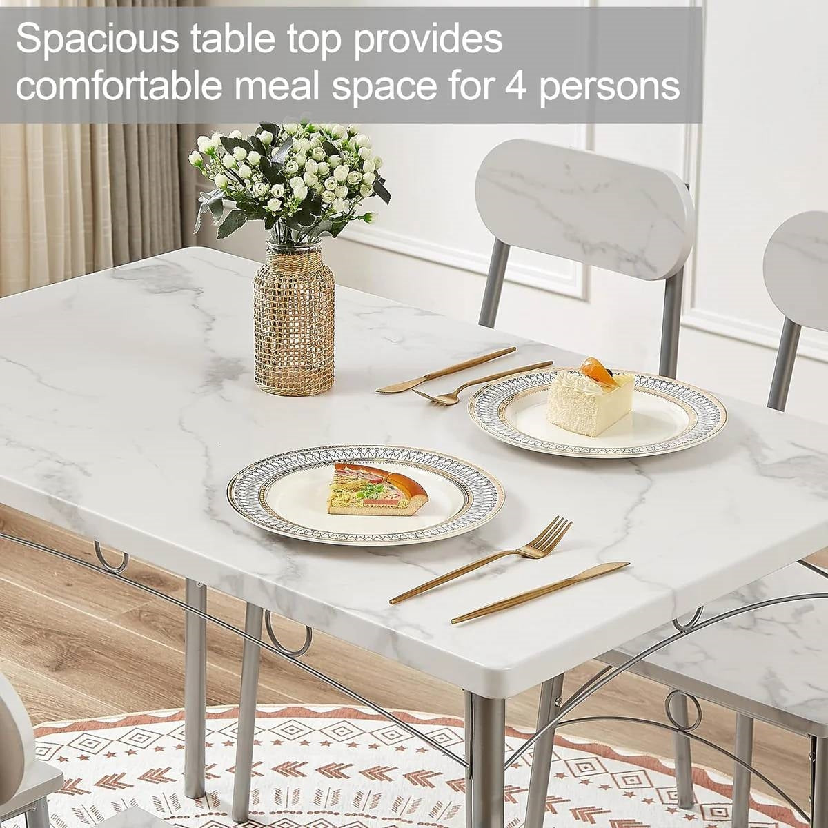 Modern 5-Piece Dining Set with White Faux Marble Top Table and 4 Chairs-2