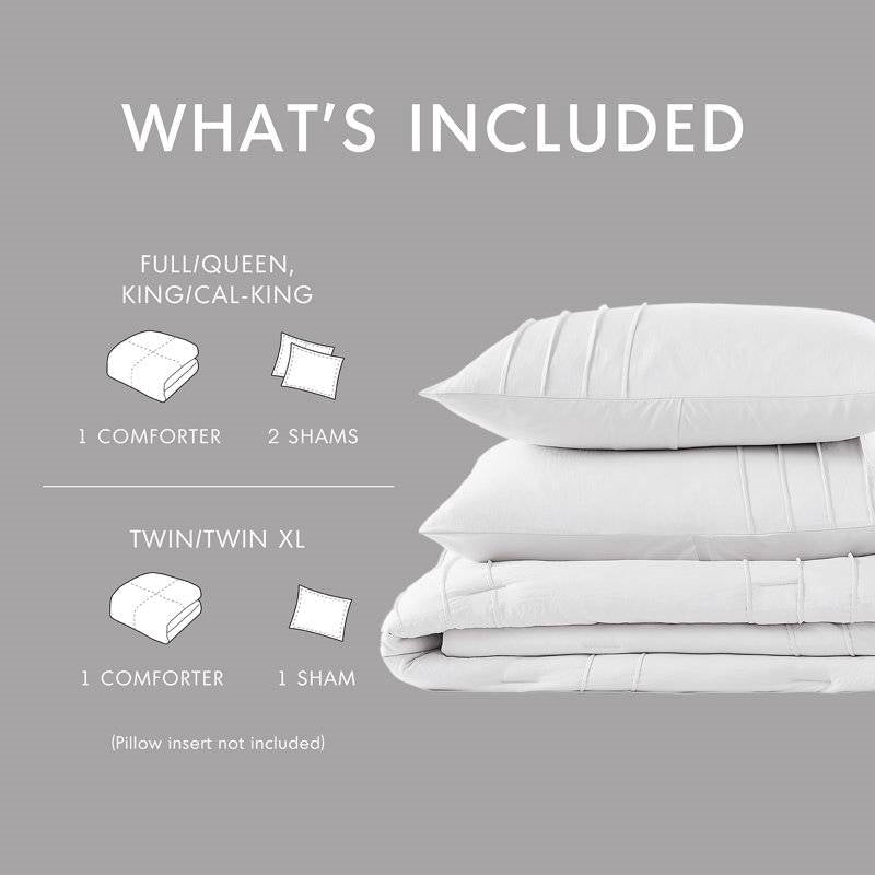 Twin/Twin XL Microfiber Pleated Soft Washed Comforter Set White-4