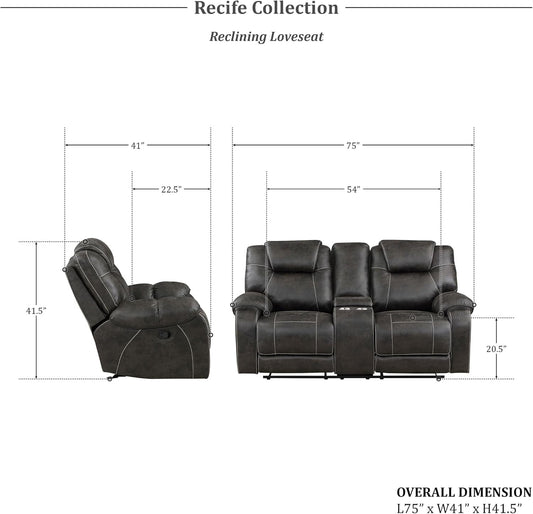 Recife 2-Piece Reclining Living Room Sofa Set, Chocolate-1