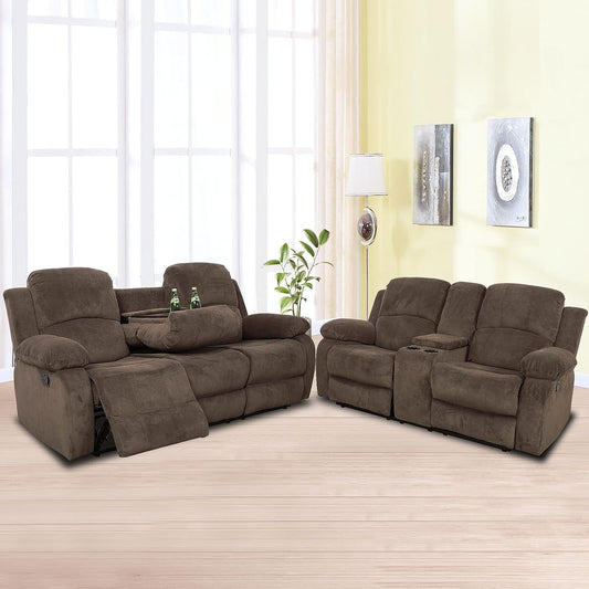 Corduroy Living Room Furniture Set Reclining Sofa Set Loveseat Furniture Sets in Living Room Sofa Recliners(Sofa+Loveseat, Taupe Corduroy)-1
