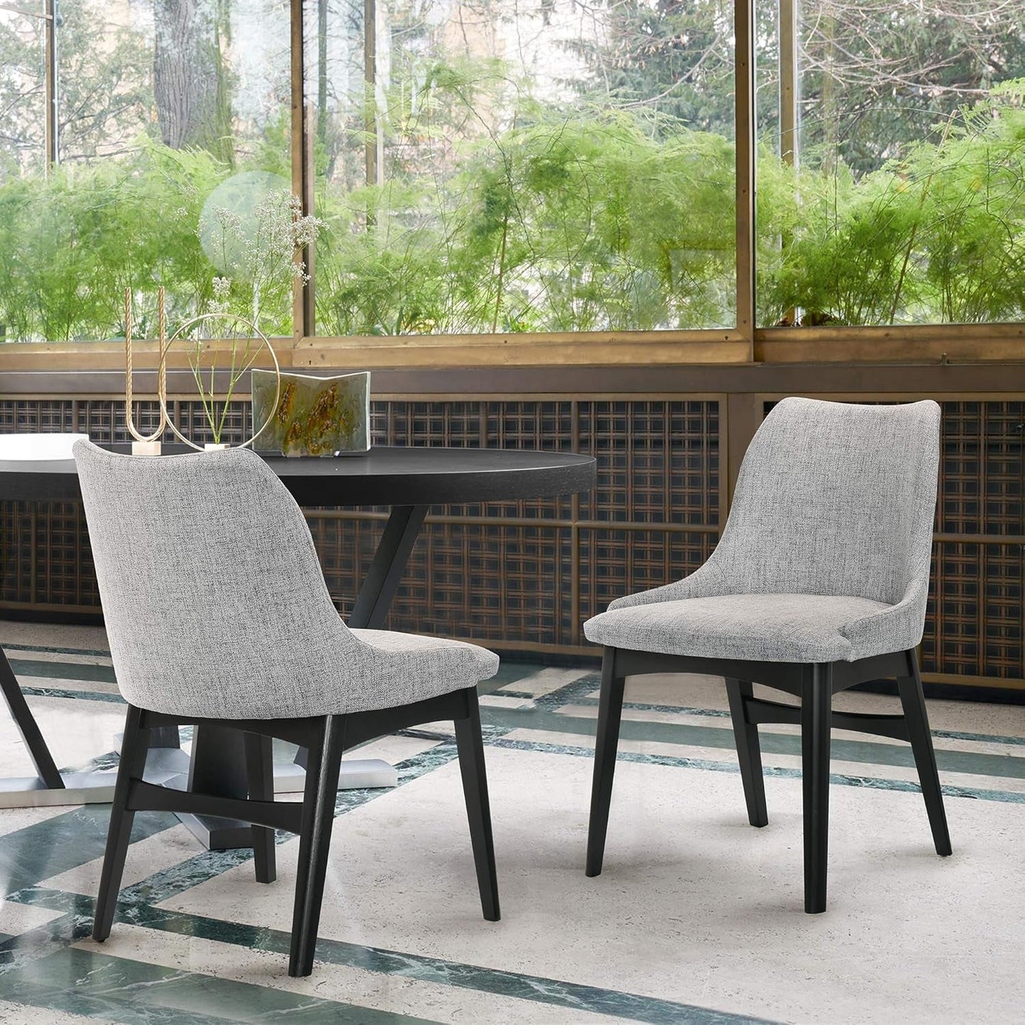Azalea Fabric Wood Dining Side Chairs-Set of 2, 19" SH, Gray/Black-0