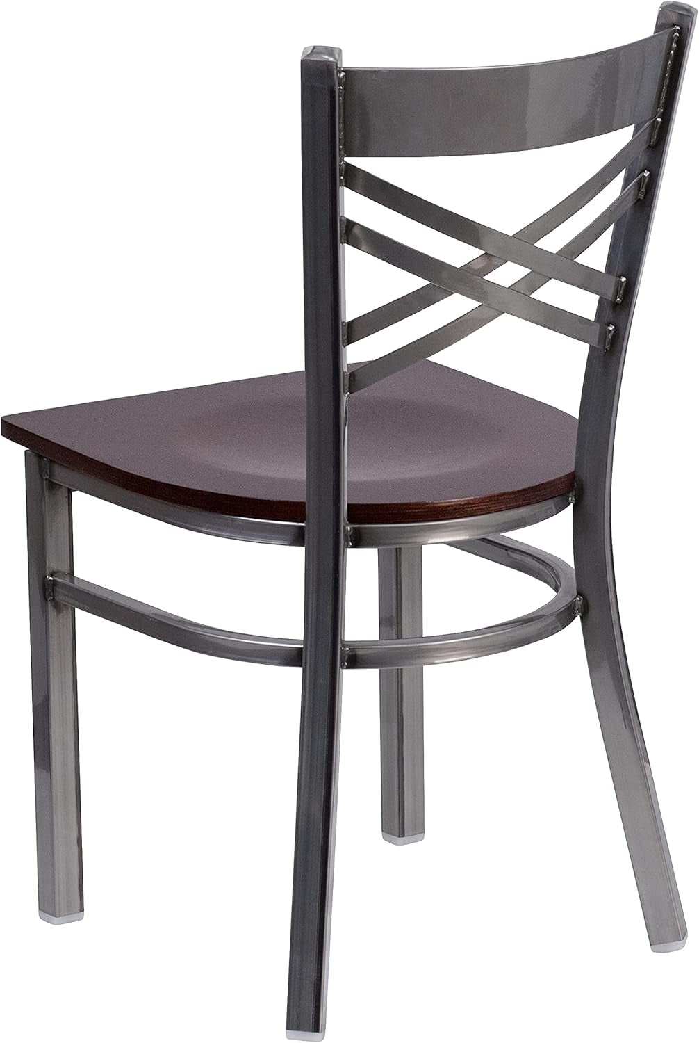 2 Pk. HERCULES Series Clear Coated ''X'' Back Metal Restaurant Chair - Walnut Wood Seat-3