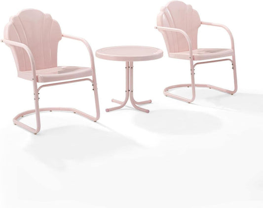 Pink Metal Outdoor Bistro Set: Table & 2 Chairs-1