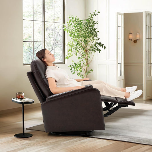 Recliner Chair, Living Room Glider Chairs Home Theater Seat PU Leather Couch Sofa Chair with Footrest Cushion Swivel Modern Bedroom, Chocolate-1