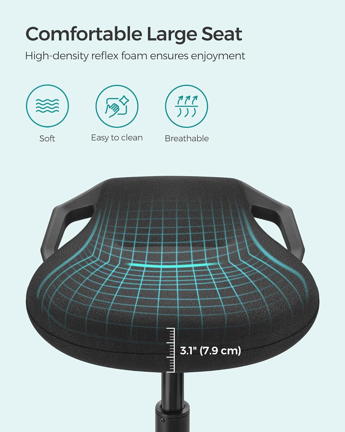 Standing Desk Chair, Adjustable Ergonomic Standing Stool, 23.6-33.3 Inches, Swivel Sitting Balance Chair, Fabric Upholstery, Anti-Slip Bottom Pad, Ink Black UOSC02BK-4