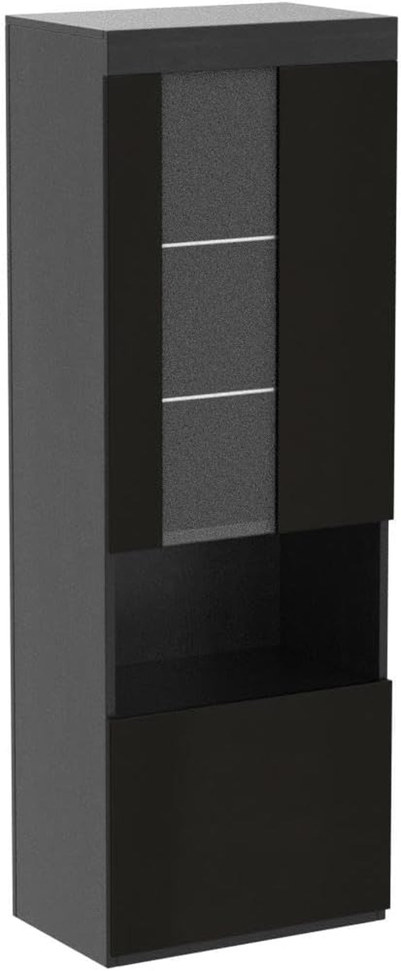 2 Piece 71In Tall Bookcase Storage Cabinet with Glass Doors, Modern High Gloss LED Bookshelf Display with 5 Tiers for Storage & Adjustable Glass Shelves for Living Room, Office, Black-4