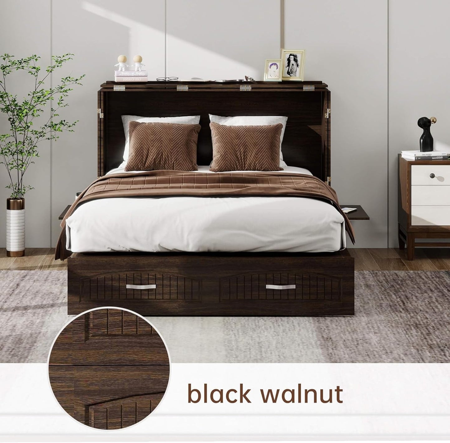 Queen Murphy Bed Cabinet with Charging Station and Storage-3