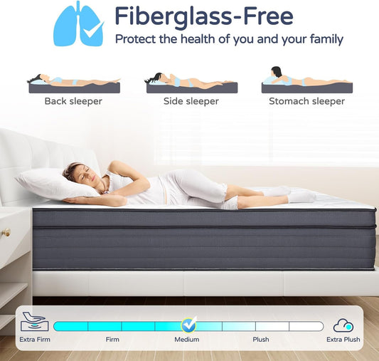 Queen Hybrid Mattress, 12 Inch, Medium-Firm, Motion Isolation-1