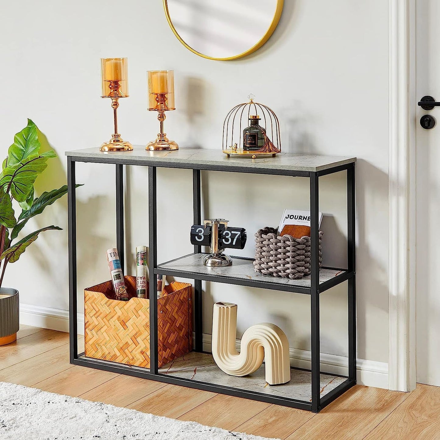 Grey Marble Console Table with 3-Tier Shelves-0