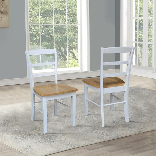 Madrid Ladderback, Set of 2 Dining Chairs , Solid Wood Kitchen/Dining Chairs, Parawood Construction, 18.1"W X 19.3"D X 35.2"H, 225 Lb Weight Capacity, Elegant, Durable, White/Natural-1