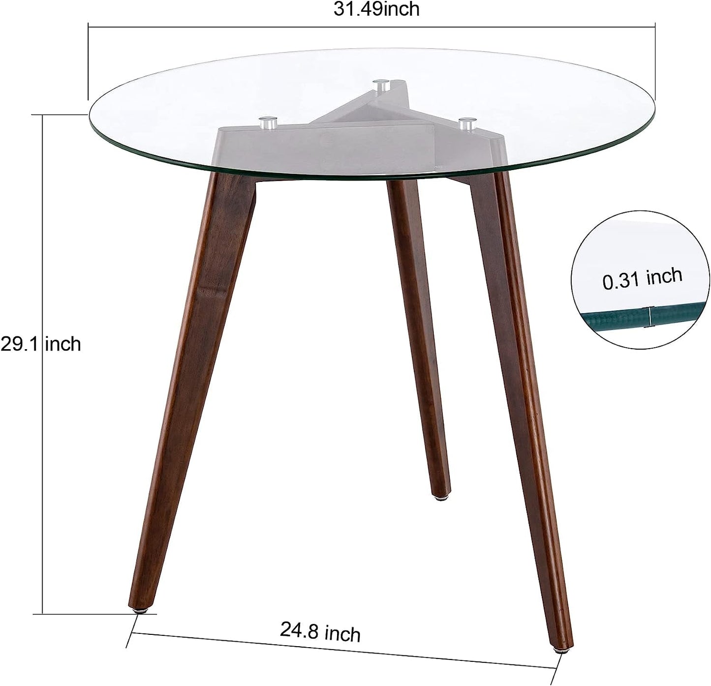 Round Glass Dining Table, Dark Brown, 31.5″-2