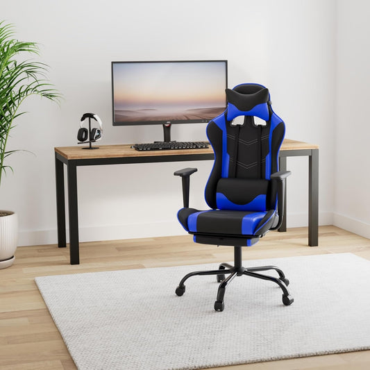 Gaming Chair with Footrest,Ergonomic Office Chair,Adjustable Swivel Desk Chair,Reclining Computer Lumbar Support and Headrest,Racing Style Video Gamer (Blue)-1