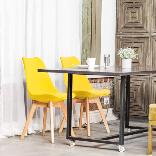 Mid Century Modern DSW Dining Chair Upholstered Side Chair with Beech Wood Legs and Soft Padded Shell Tulip Chair for Dining Room Living Room Bedroom Kitchen Set of 4 (Yellow)-1