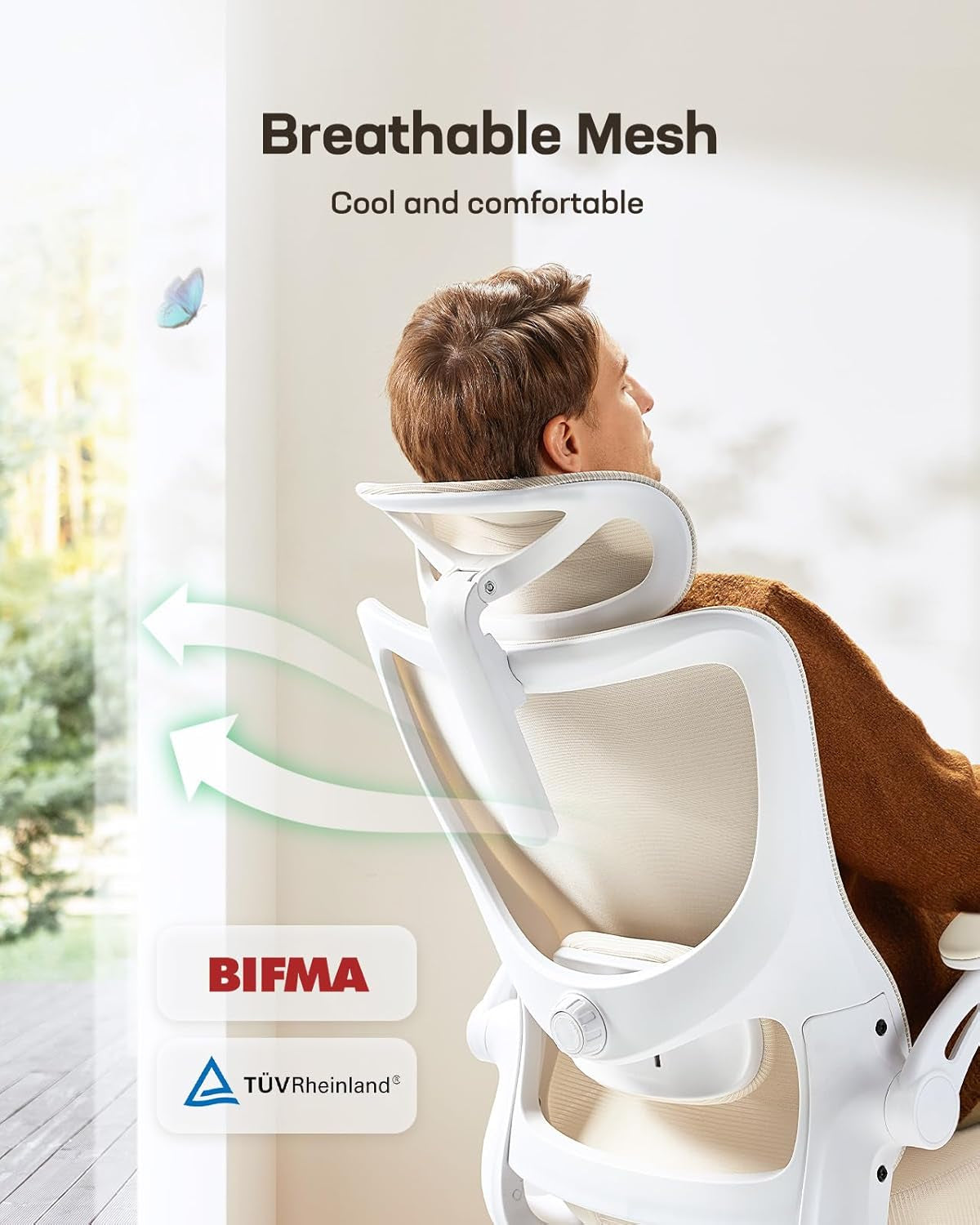 Ergonomic Office Chair: Office Computer Desk Chair with High Back Mesh and Adjustable Lumbar Support Rolling Work Swivel Task Chairs with Wheel 3D Armrests and Headrest (White)-4
