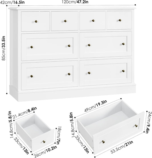 White Dresser with 8 Deep Drawers-1